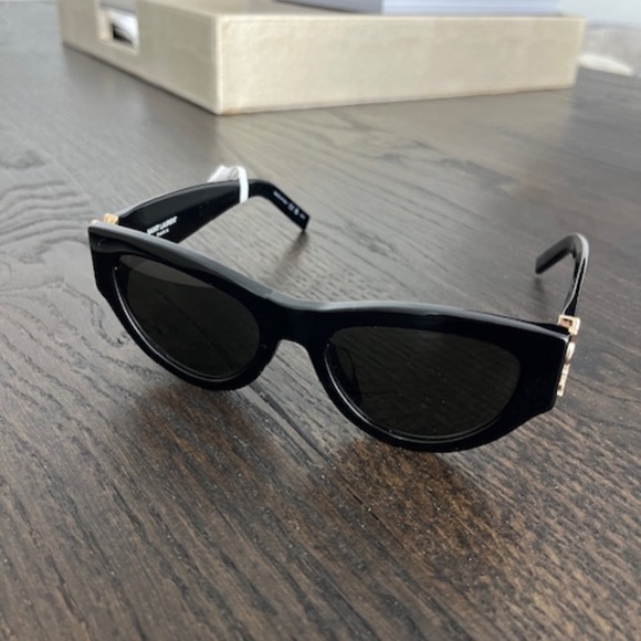 YSL Women's Cat Eye Sunglasses Black and Gold Monogram 53mm - Picture 10 of 12